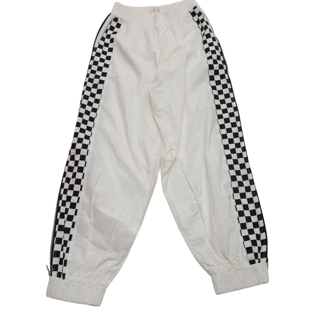12th Tribe‎  S/M Tall Women's White Black Checkered Side Zip Track Joggers - Picture 2 of 10